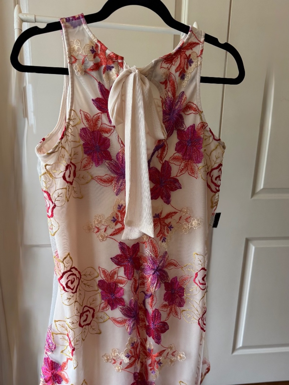 ECI Dress with Pink, Purple and Orange Embroided Flowers